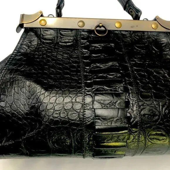 Vintage Rare Alligator Lock Leather Lan Marco Handbag